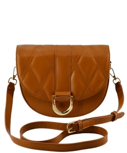 Quilted Flapover Crossbody Bag PA101 COGNAC